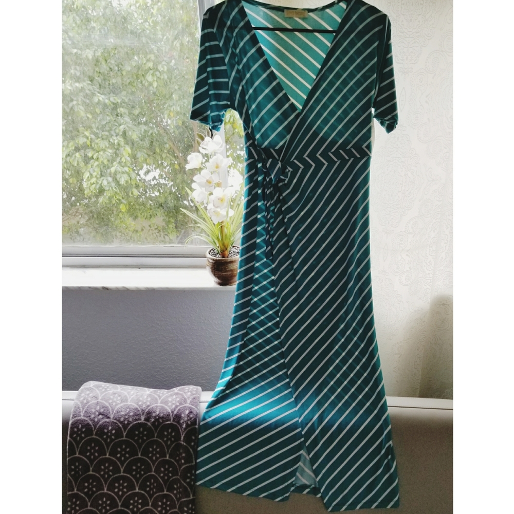 NWOT Aqua Stripe Tie Waist Dress